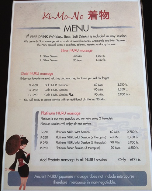 Nuru Massage Samui Menu